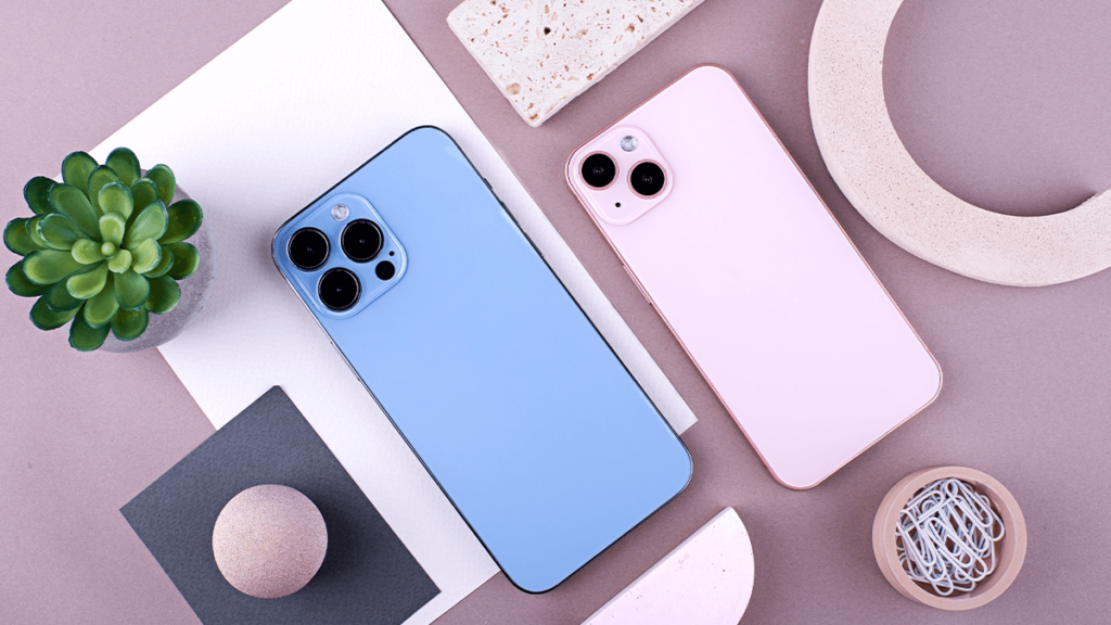 iPhone 14 in pink and blue colour