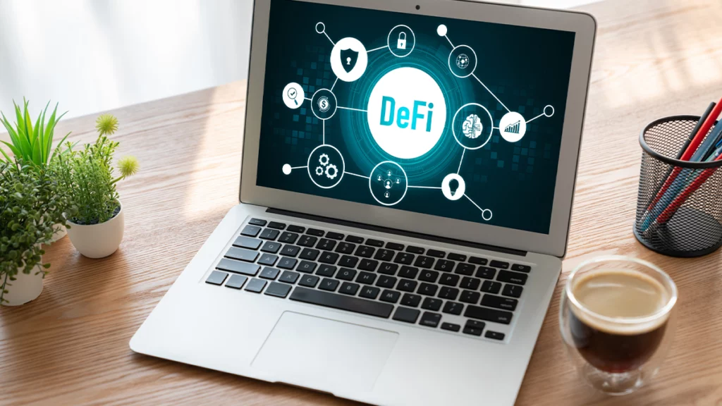 DeFi and Automated Market infromation on laptop screen