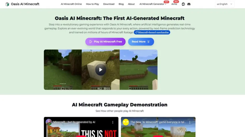 Homepage of Oasis ai minecraft gameplay