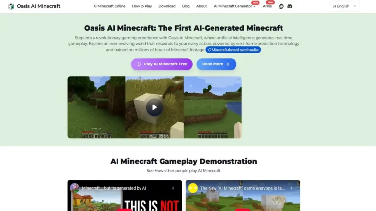 Homepage of Oasis ai minecraft gameplay