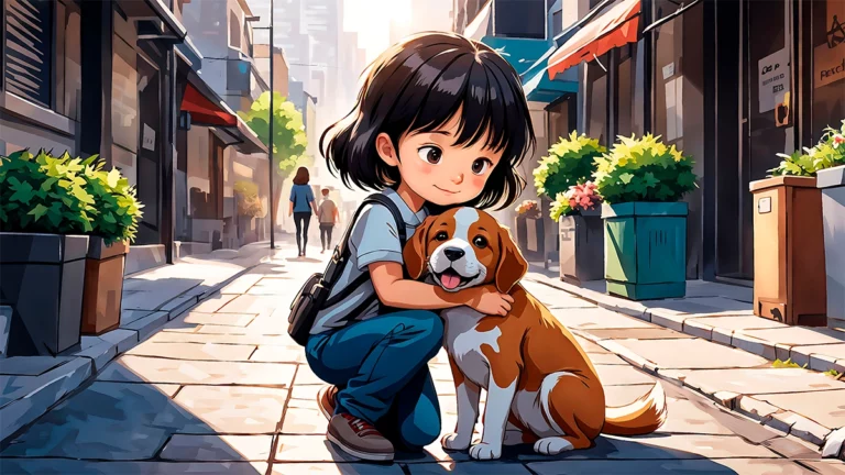 anime wallpaper girl hugging cute dog