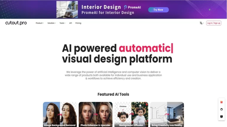 cutout pro homepage layout with all its options