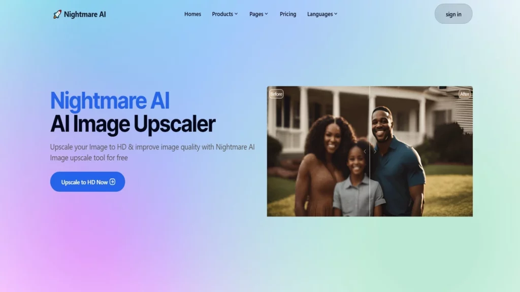 homepage of nightmare ai  image upscaler