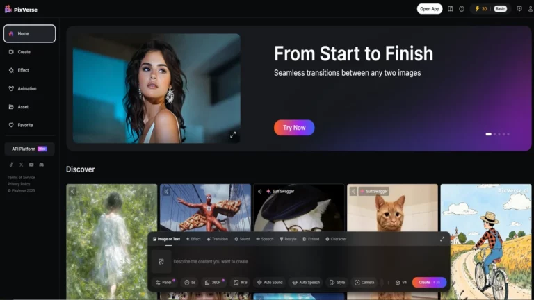 introductory homepage of pixverse ai