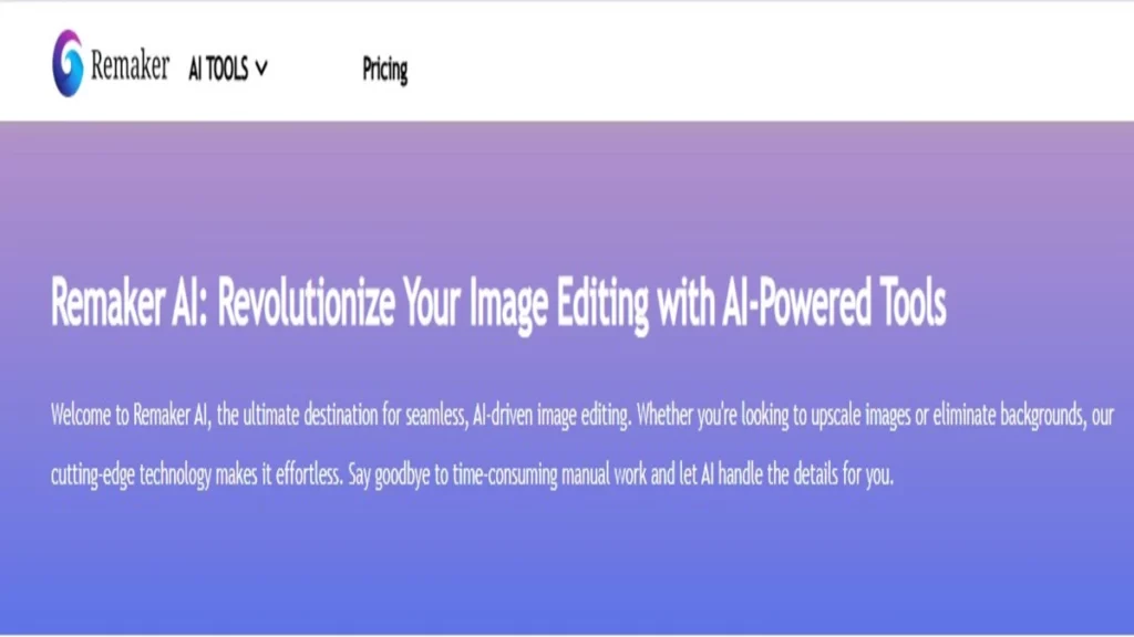 introductory homepage of remaker ai with logo