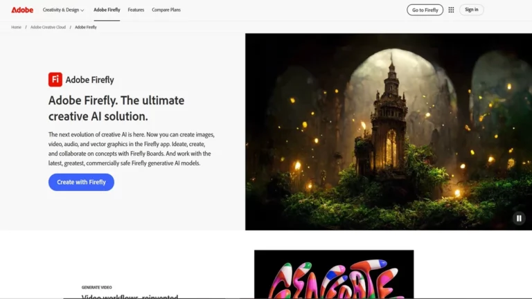 Homepage of adobe firefly ai