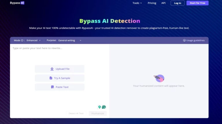 Homepage of bypass ai