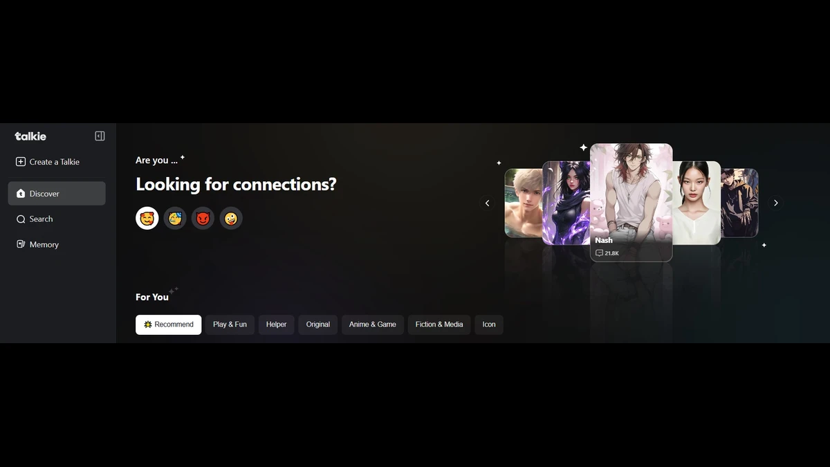 Homepage of talkie ai