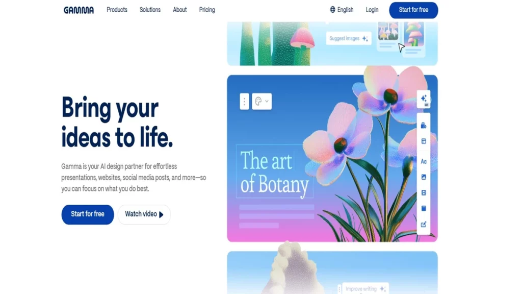 gamma ai ppt homepage interface layout