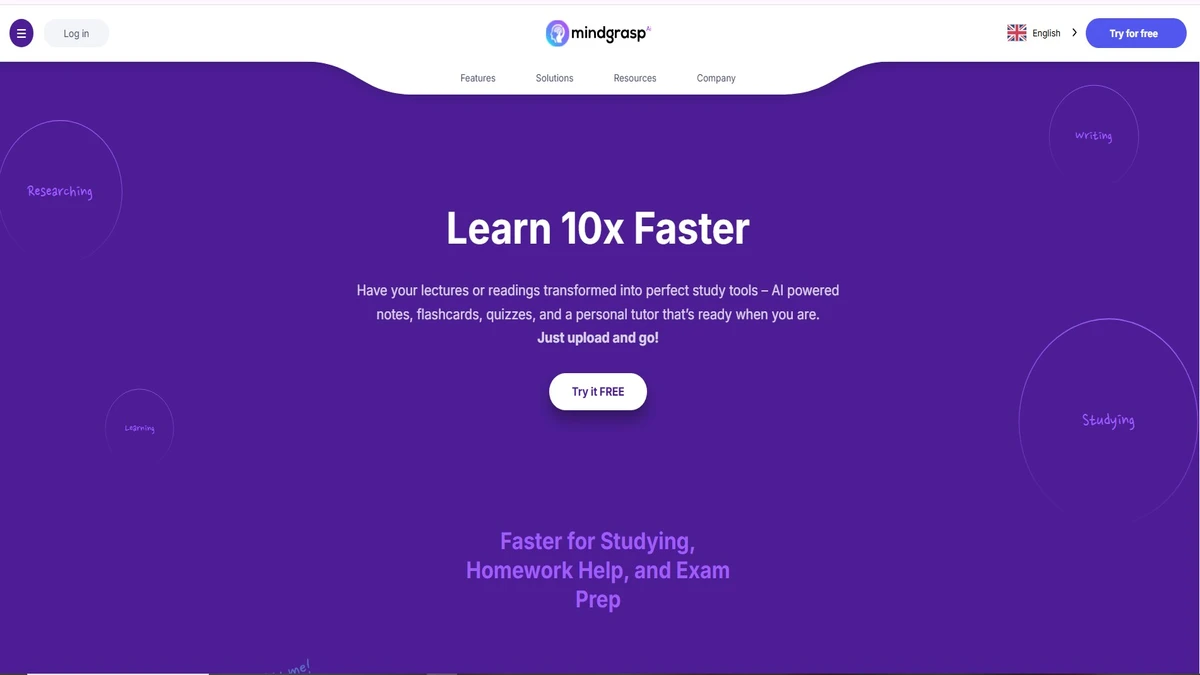 homepage interface of educational mindgrasp ai