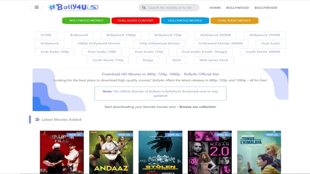 bolly4u streaming website homepage