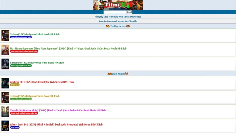 filmyfly homepage for desktop