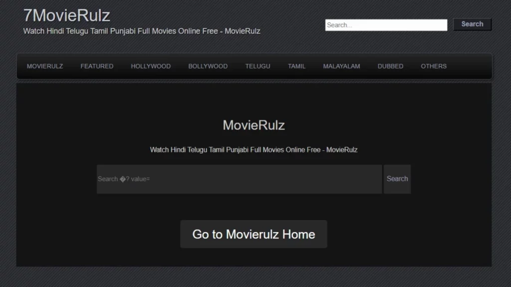 Homepage of 7movierulz proxy