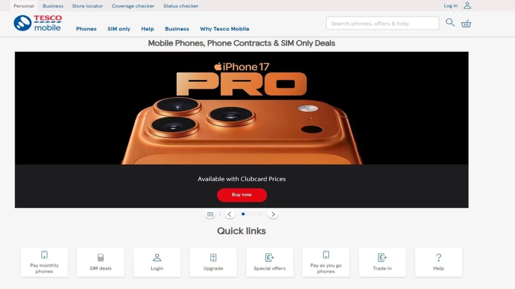 tesco mobile desktop homepage