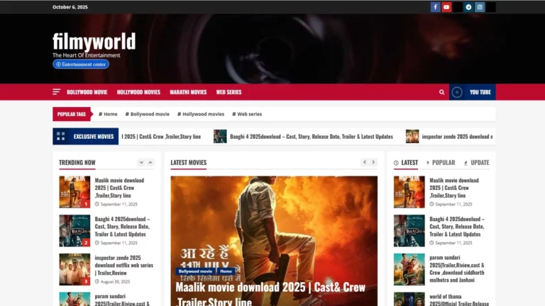 webpage display of filmyworld movie updates